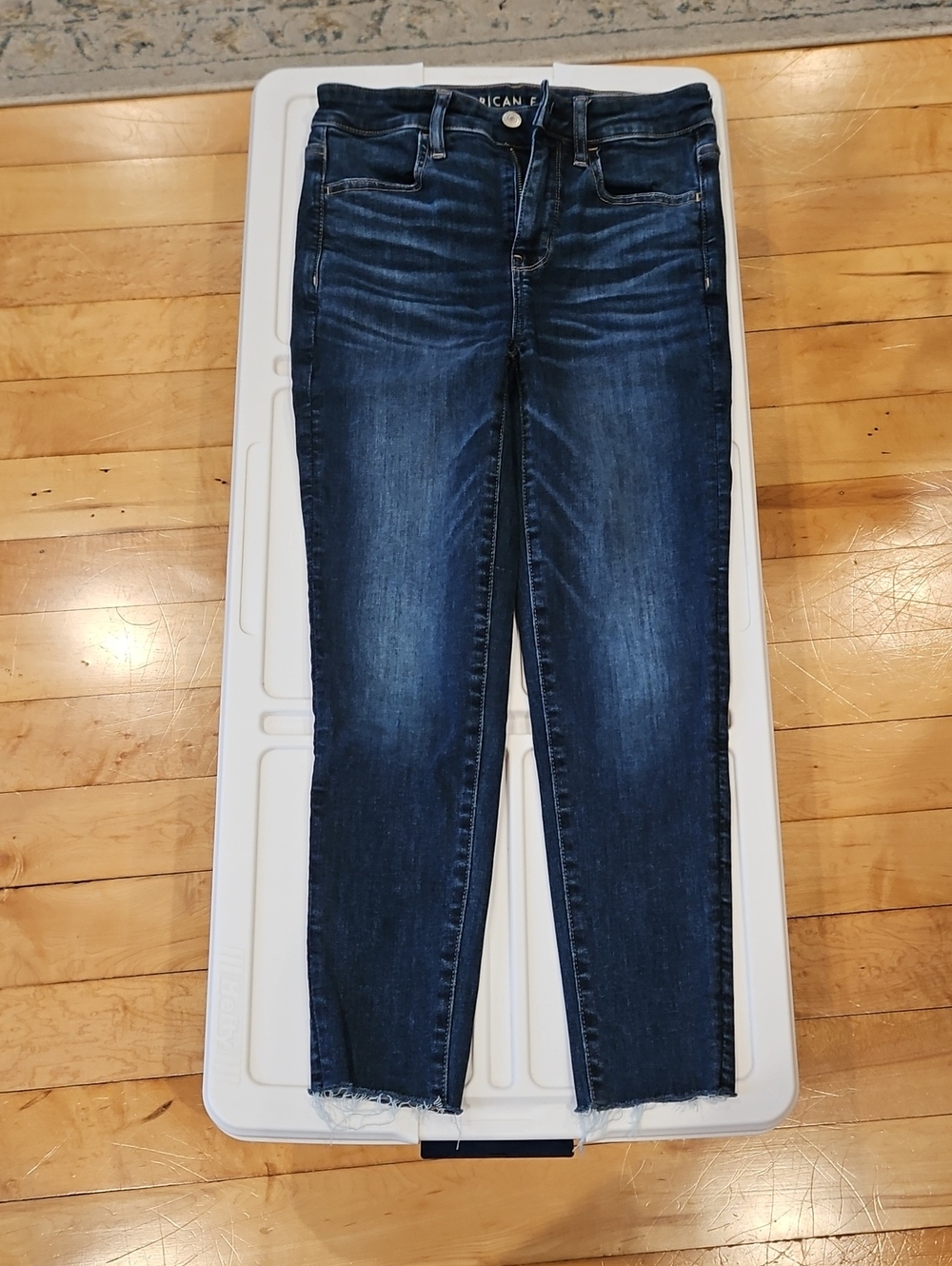 American Eagle Outfitters Indigo High-Rise Skinny Jeans with Frayed Hem